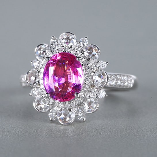 14k Gold 2.98 Ctw Natural Padparadscha Sapphire & Diamond Ring - 2