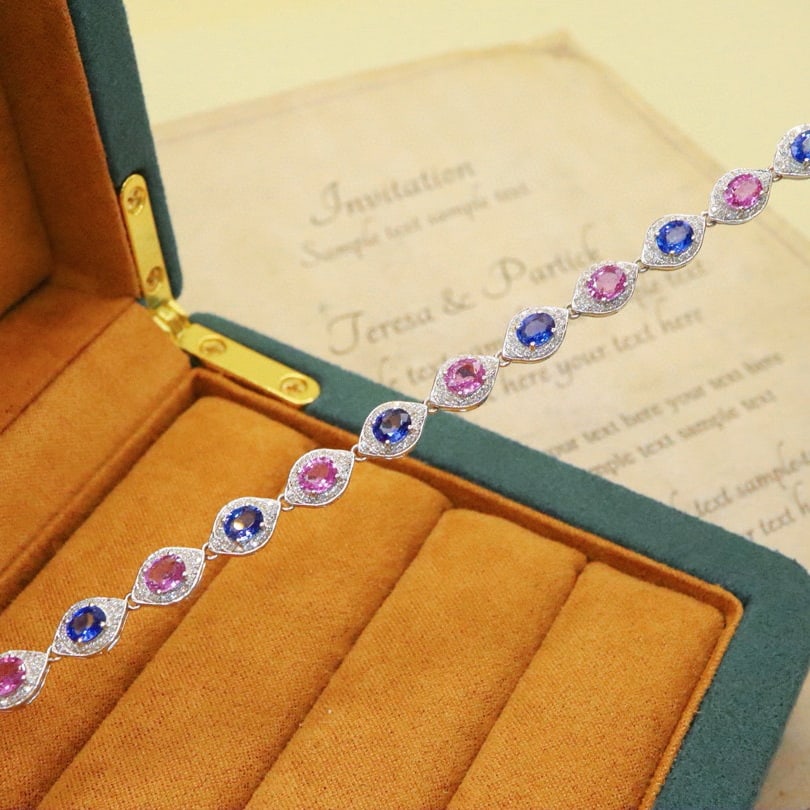 14k Gold 7.29 Ctw Natural Sapphire & Diamond Bracelet: Ref:230988158 // gold content:14k gold // main gemstone:sapphire // shape:oval // carat weight:6. 3ct // color:color // treatment:natural // // adjacent gemstone 2 : diamond // number of stones:330 //