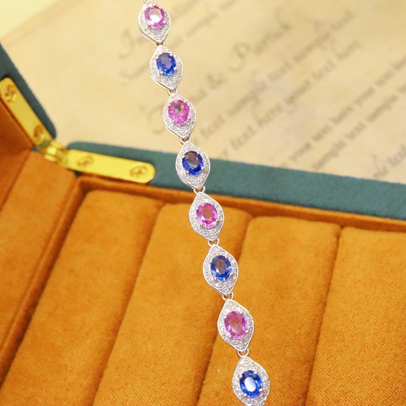 14k Gold 7.29 Ctw Natural Sapphire & Diamond Bracelet - 2