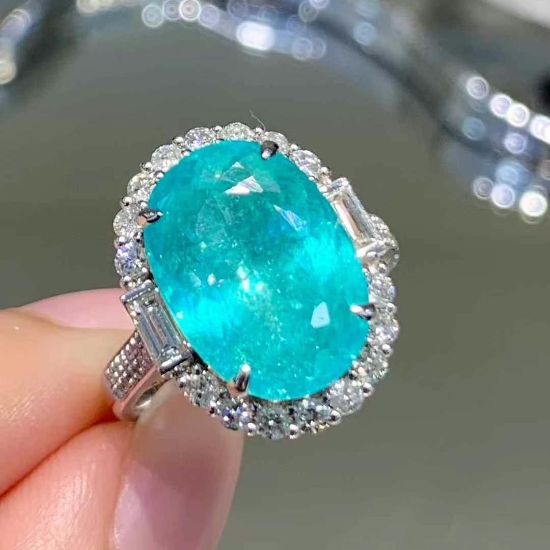 14k Gold 6.5 Ct Natural Paraiba Tourmaline & Diamond Ring - 2