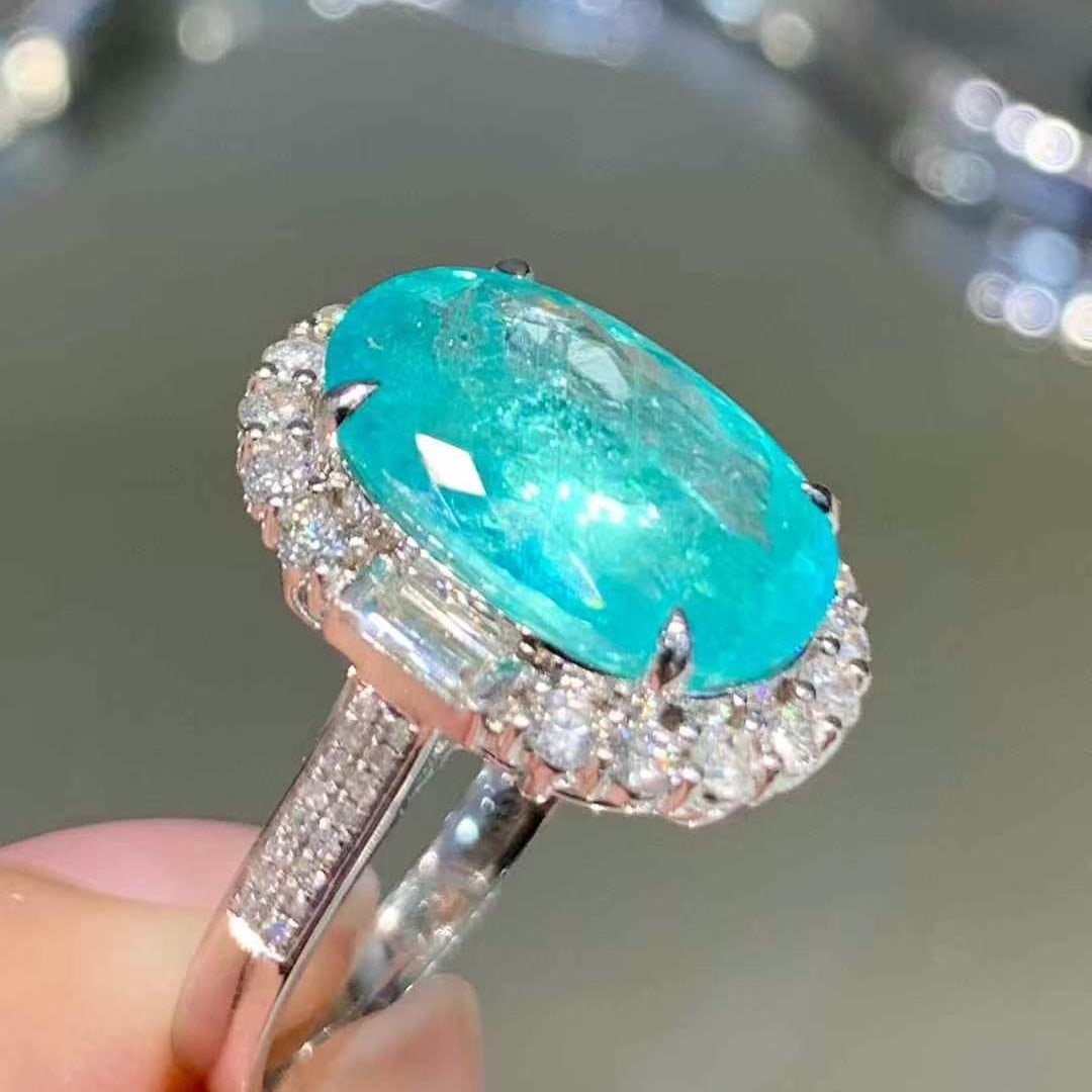 14k Gold 6.5 Ct Natural Paraiba Tourmaline & Diamond Ring - 3
