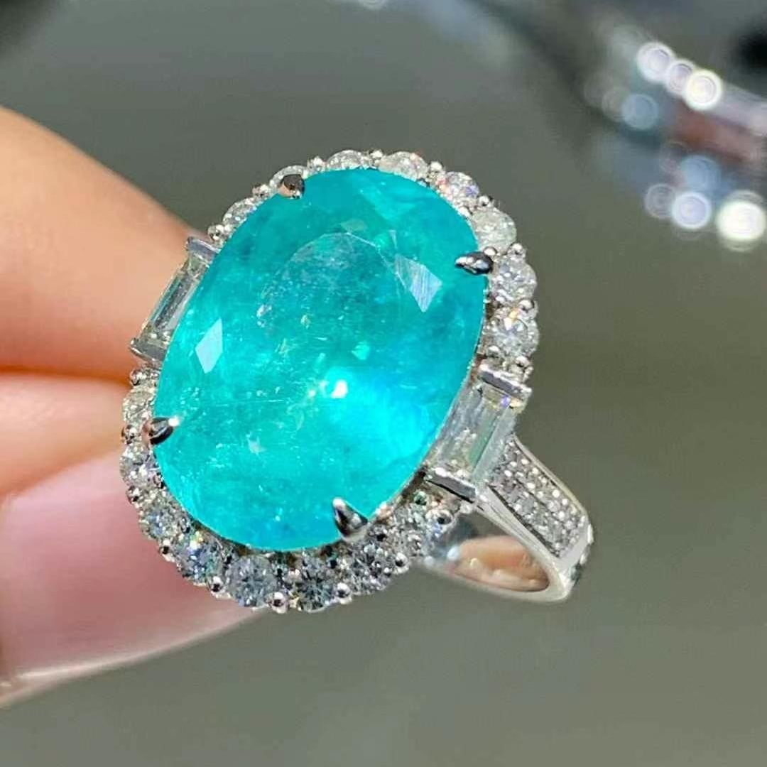 14k Gold 6.5 Ct Natural Paraiba Tourmaline & Diamond Ring - 4