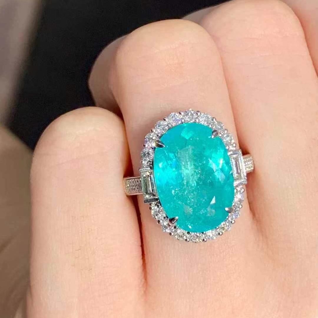 14k Gold 6.5 Ct Natural Paraiba Tourmaline & Diamond Ring - 5