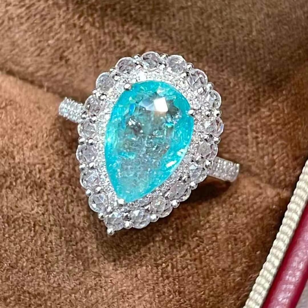 14k Gold 3.1 Ct Natural Paraiba Tourmaline & Diamond & Sapphire Ring - 3