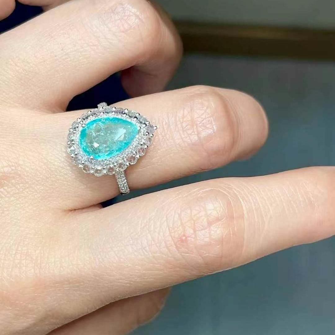 14k Gold 3.1 Ct Natural Paraiba Tourmaline & Diamond & Sapphire Ring - 4