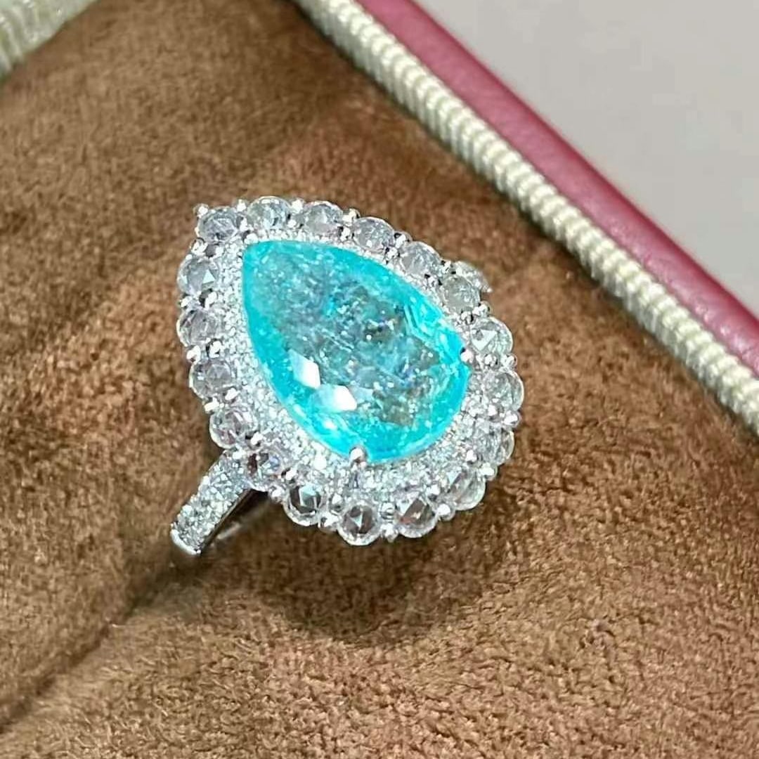 14k Gold 3.1 Ct Natural Paraiba Tourmaline & Diamond & Sapphire Ring - 5