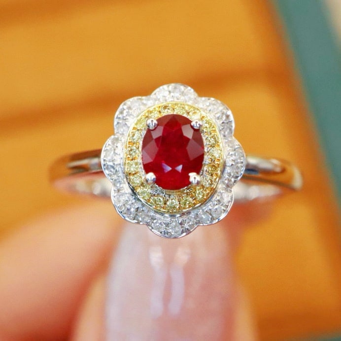 14k Gold 0.77 Ctw Vivid Red Natural Ruby & Diamond Ring - 6