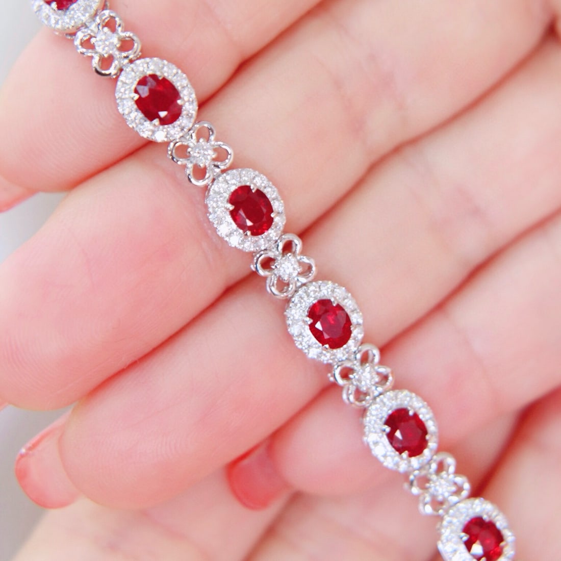 14k Gold 7.22 Ctw Natural Ruby & Diamond Bracelet - 2