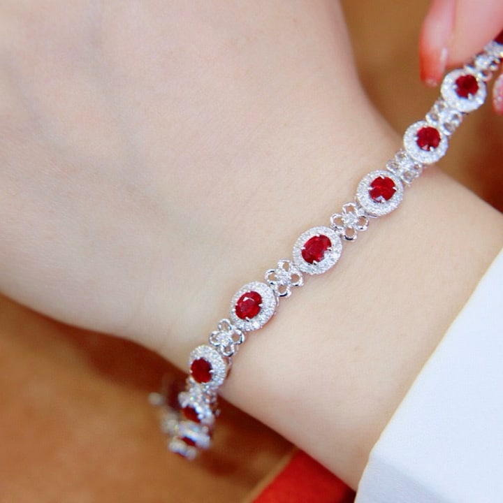 14k Gold 7.22 Ctw Natural Ruby & Diamond Bracelet - 5
