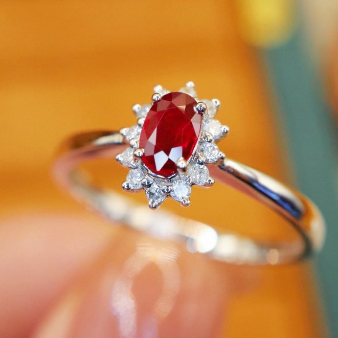 14k Gold 0.45 Ctw Vivid Red Natural Ruby & Diamond Ring - 2