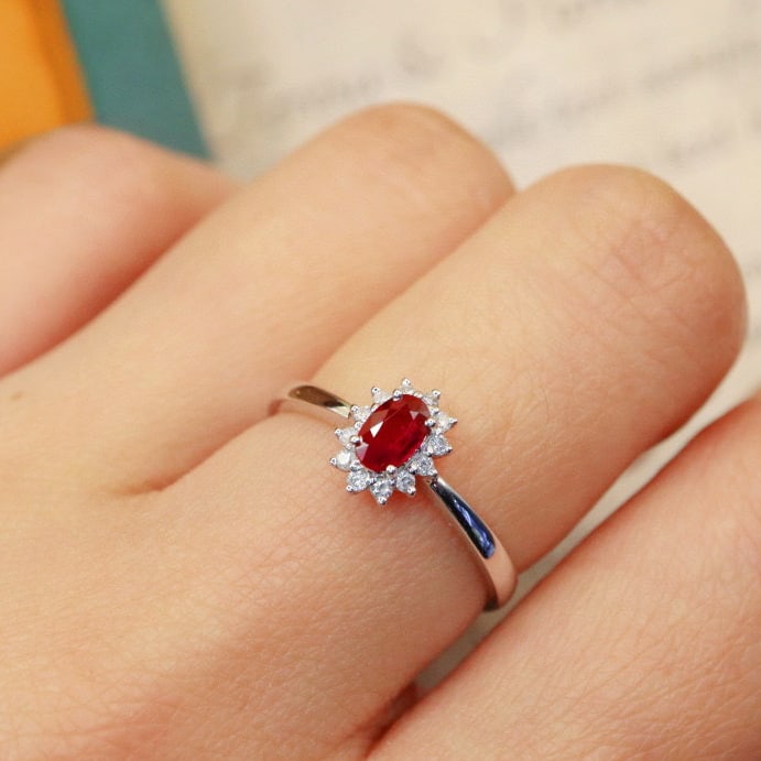 14k Gold 0.45 Ctw Vivid Red Natural Ruby & Diamond Ring - 6