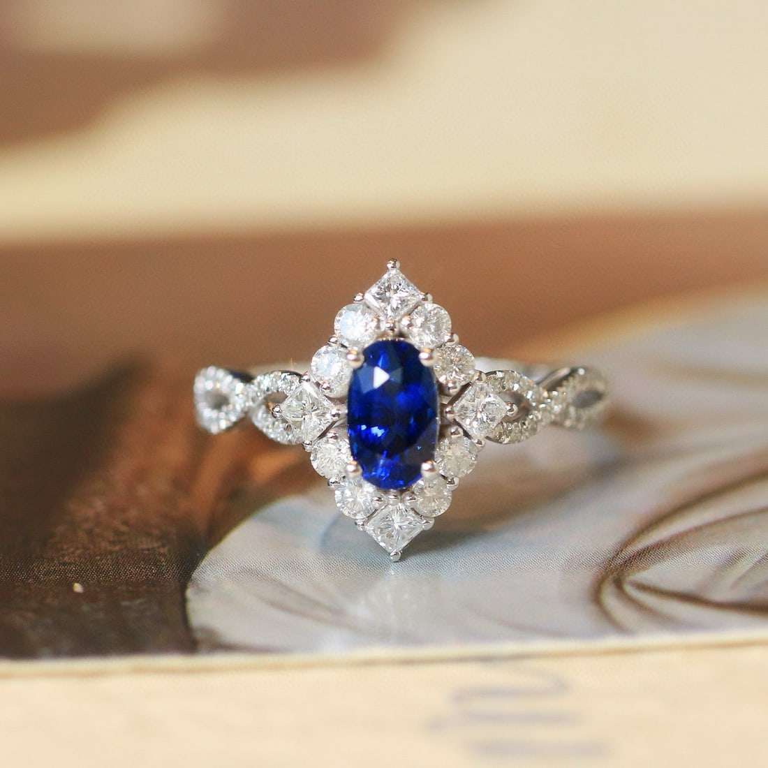 14k Gold 1.66 Ctw Natural Sapphire & Diamond Ring - 7