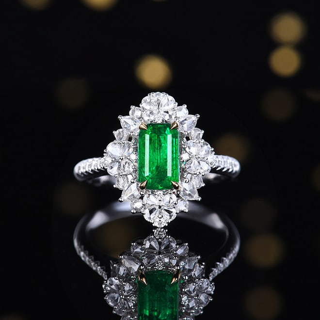 14k Gold 1.80 Ctw Vivid Green Natural Emerald & Diamond Ring/pendant( Without Chain ): Ref:230988173 // gold content:14k gold // ring size:7. 25us // // main gemstone:emerald // shape:octagonal // carat weight:1. 15ct // color:vivid green // treatment:natural // // adjacent gemstone 2 :