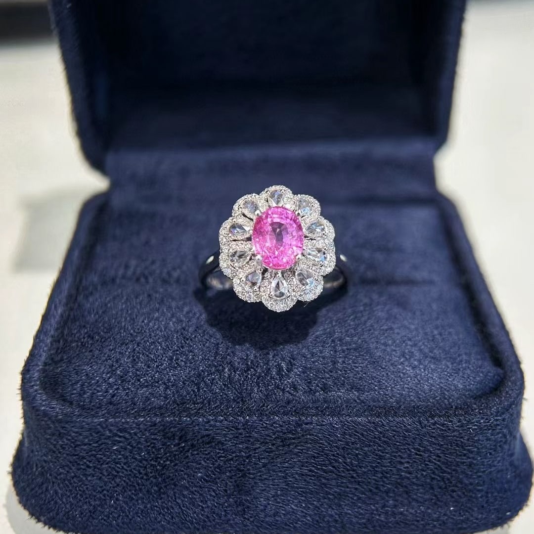 14k Gold 2.62 Ctw Natural Padparadscha Sapphire & Diamond Ring - 2