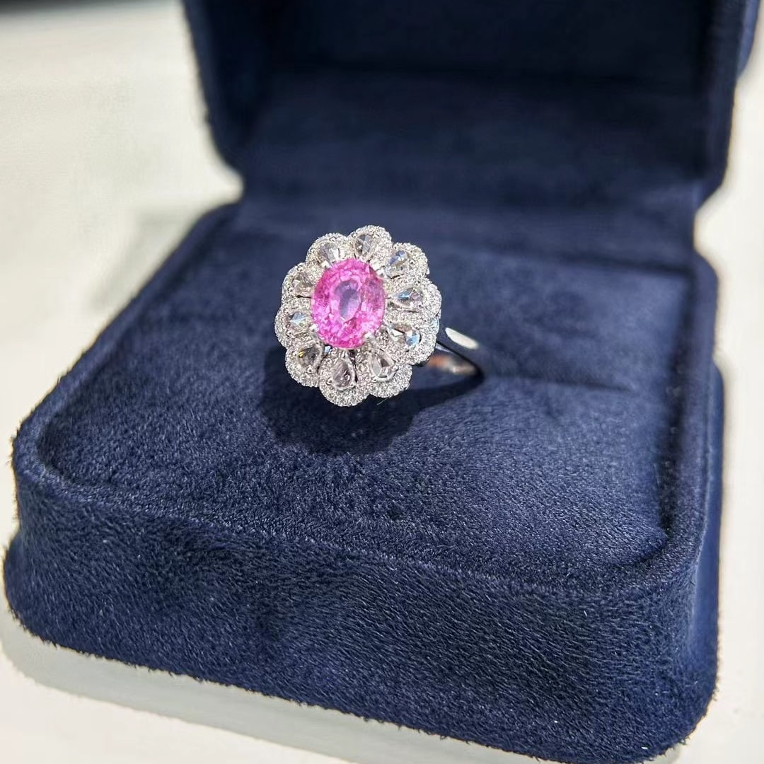 14k Gold 2.62 Ctw Natural Padparadscha Sapphire & Diamond Ring - 4