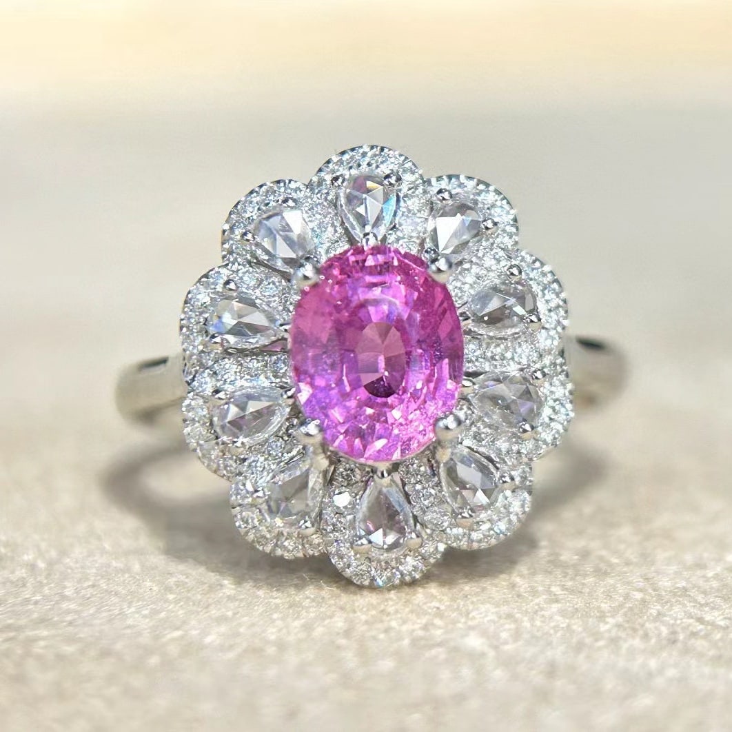 14k Gold 2.62 Ctw Natural Padparadscha Sapphire & Diamond Ring - 5