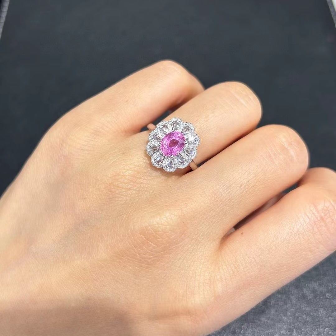 14k Gold 2.62 Ctw Natural Padparadscha Sapphire & Diamond Ring - 6