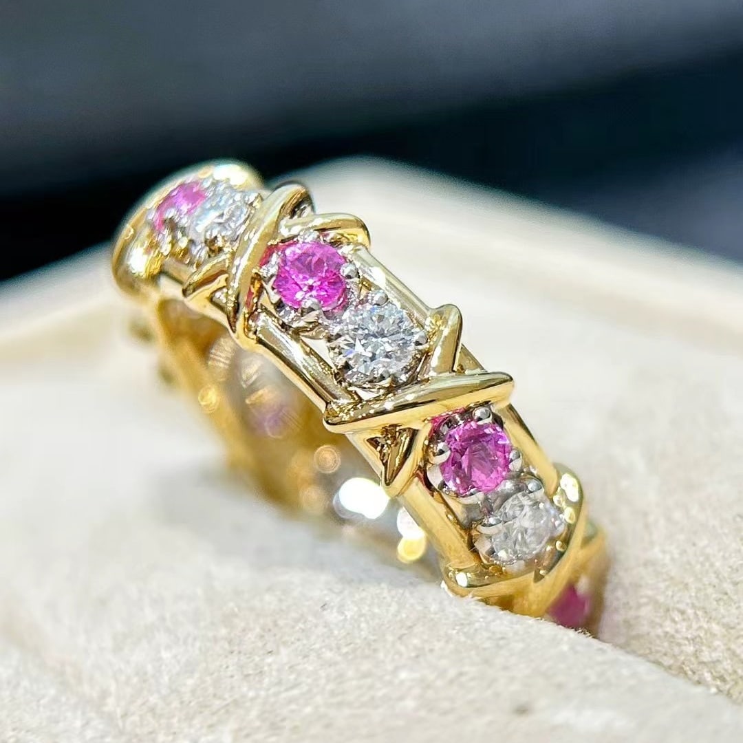 14k Gold 1.46 Ctw Natural Sapphire & Diamond Ring: Ref:230988177 // gold content:14k gold // ring size:7. 25us // // main gemstone:sapphire // shape:round // carat weight:0. 83ct // color:pink // treatment:natural // cut grade:g // // adjacent