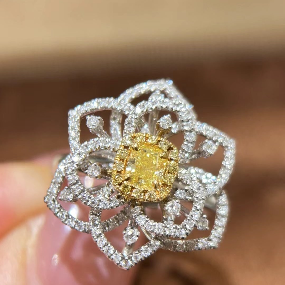 14k Gold 0.82 Ctw Natural Yellow Diamond & Diamond Ring/pendant( Without Chain ): Ref:230988178 // gold content:14k gold // ring size:7. 25us // // main gemstone:yellow diamond // shape:cushion // carat weight:0. 31ct // color:yellow // treatment:natural // // adjacent gemstone 2 :