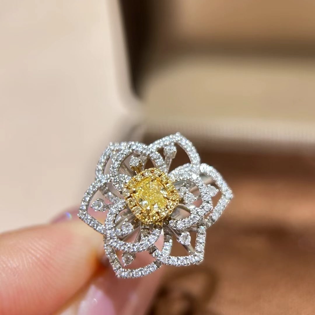 14k Gold 0.82 Ctw Natural Yellow Diamond & Diamond Ring/pendant( Without Chain ) - 2
