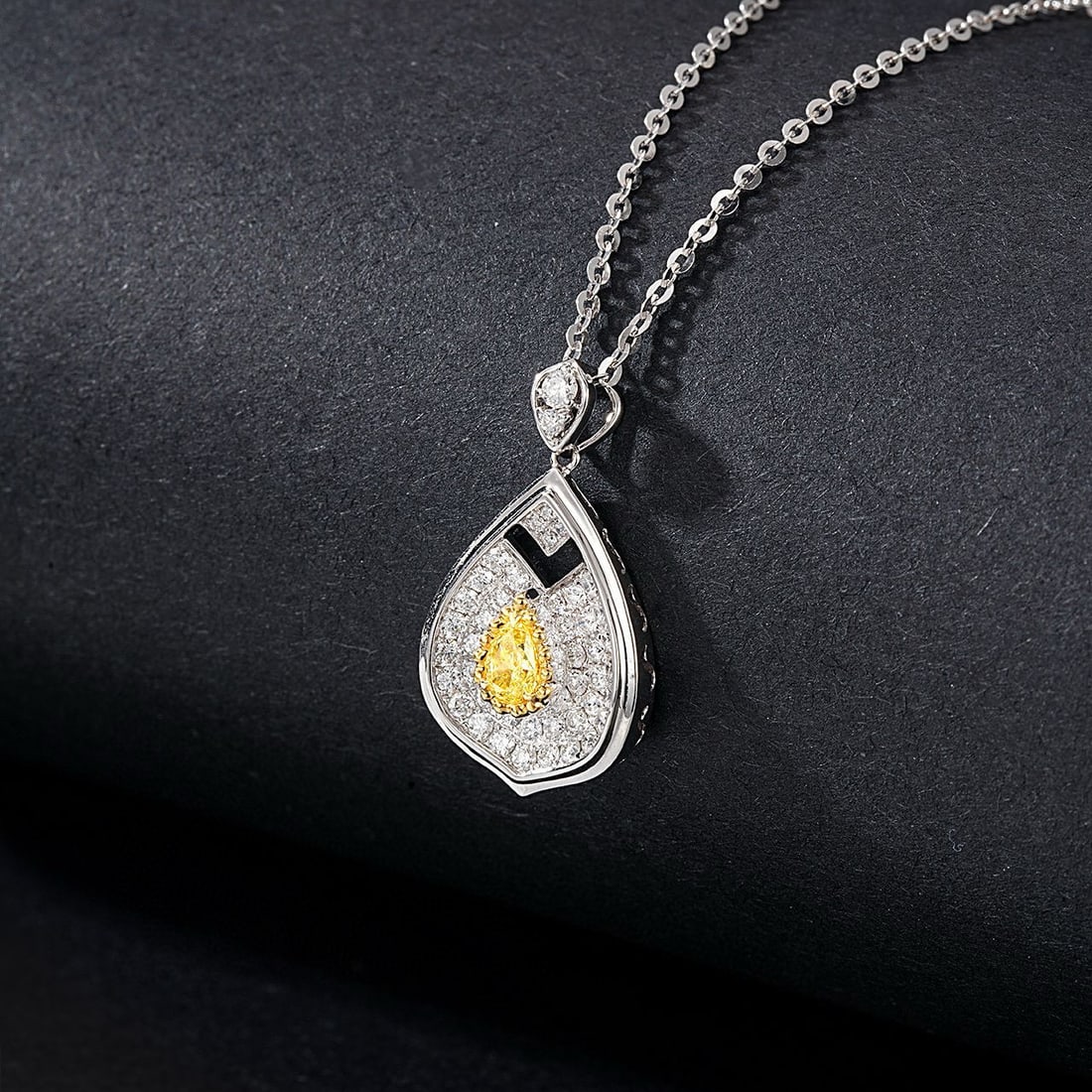 14k Gold 0.74 Ctw Natural Yellow Diamond & Diamond Pendant( Without Chain ) - 3