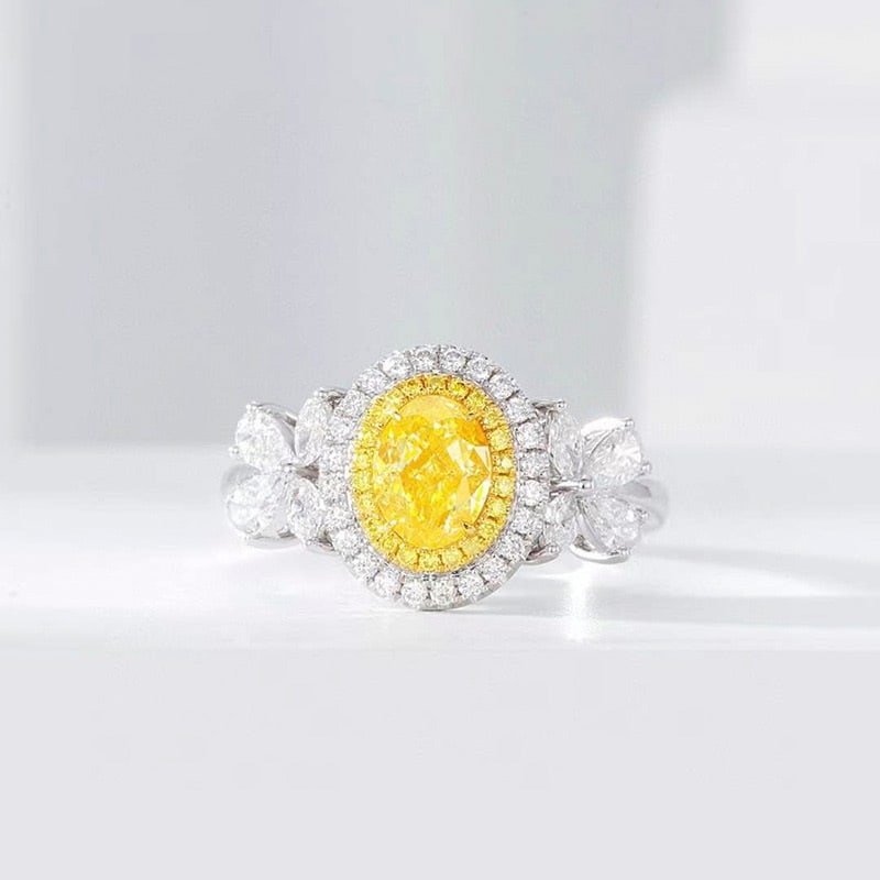 14k Gold 1.00 Ct Natural Yellow Diamond & Diamond Ring: Ref:230988180 // gold content:14k gold // ring size:7. 25us // // main gemstone:yellow diamond // shape:oval // carat weight:1. 00ct // color:yellow // treatment:natural // // adjacent gemstone 2 : di