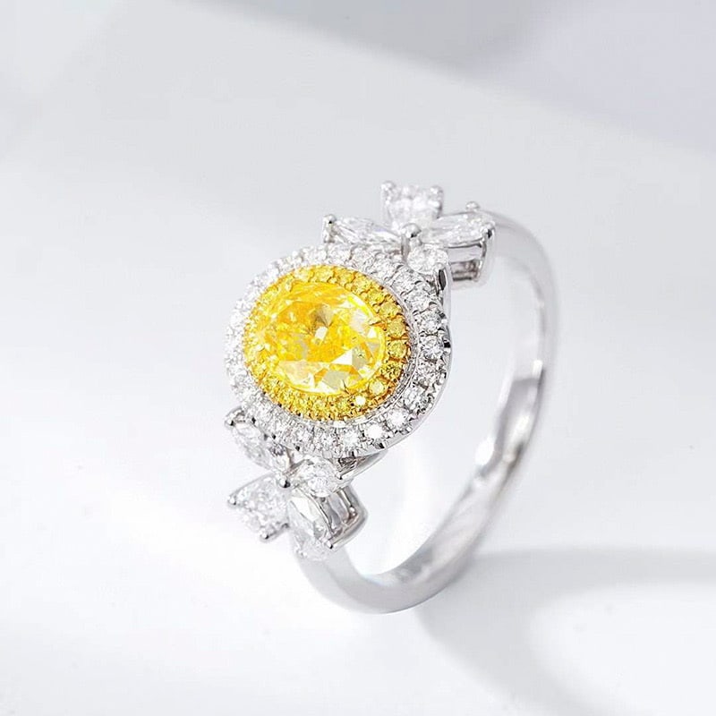 14k Gold 1.00 Ct Natural Yellow Diamond & Diamond Ring - 3