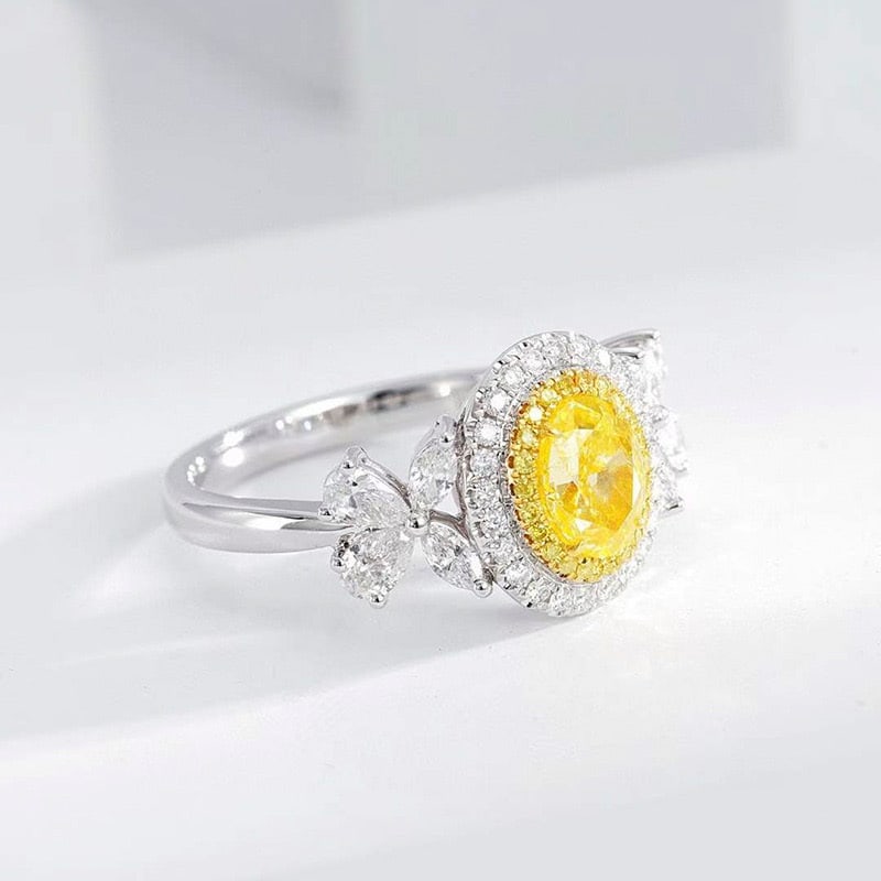 14k Gold 1.00 Ct Natural Yellow Diamond & Diamond Ring - 4