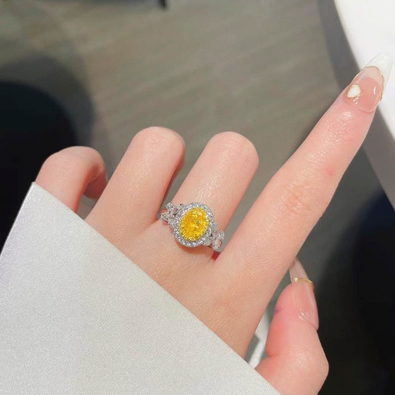 14k Gold 1.00 Ct Natural Yellow Diamond & Diamond Ring - 5