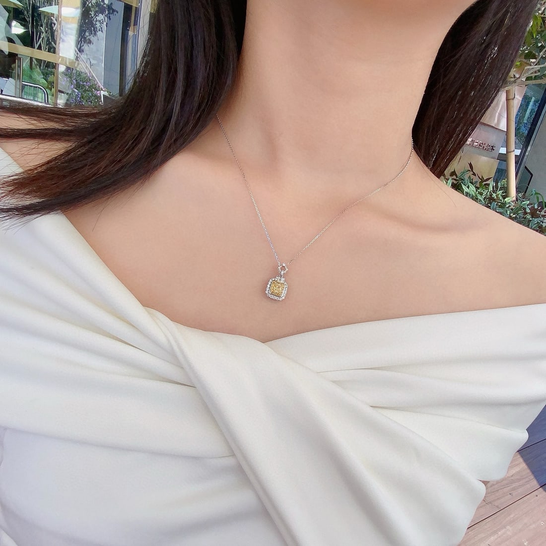 14k Gold 0.81 Ctw Natural Yellow Diamond & Diamond Pendant( Without Chain ) - 4