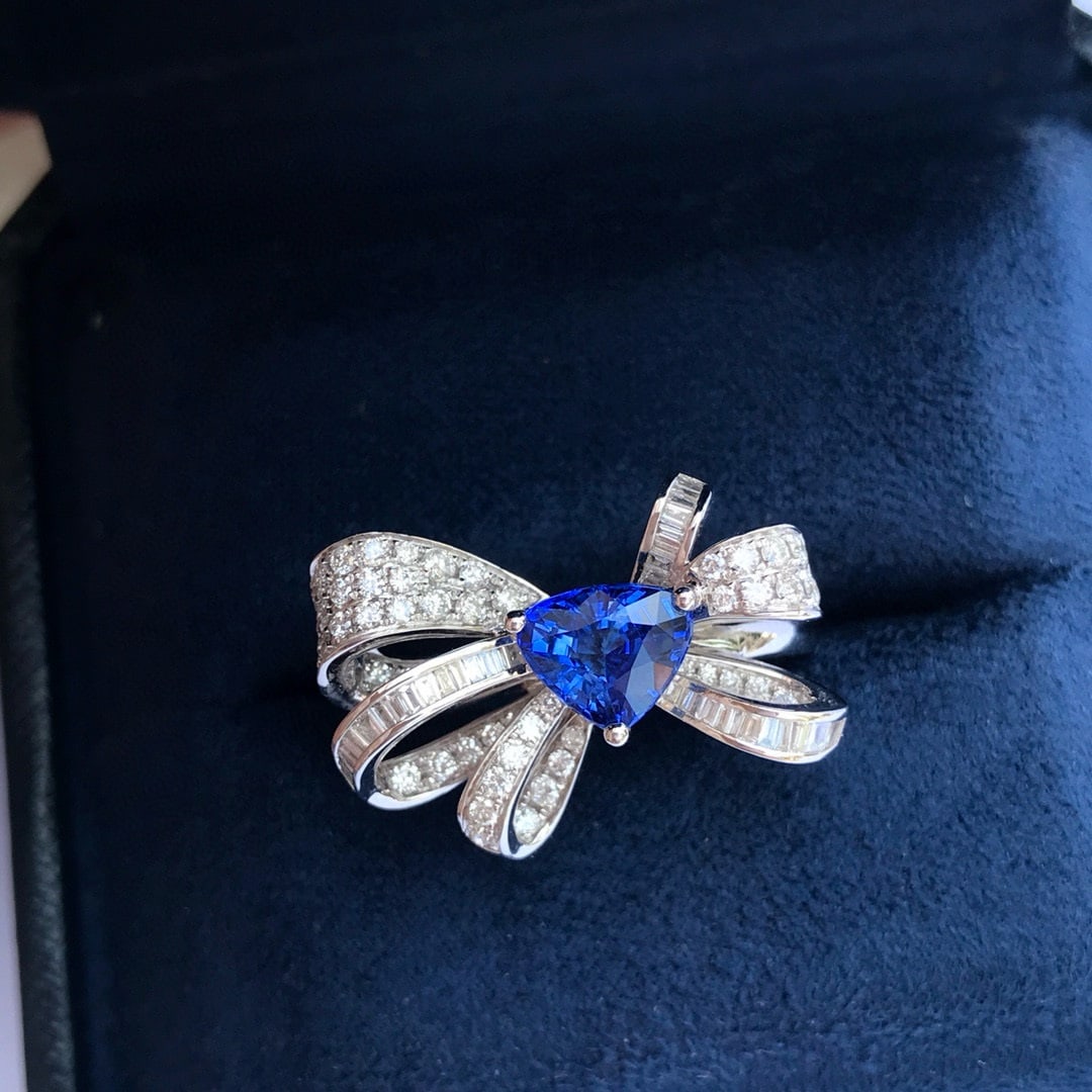 14k Gold 2.53 Ctw Natural Sapphire & Diamond Ring: Ref:230988188 // gold content:14k gold // ring size:7. 25us // // main gemstone:sapphire // shape:pear // carat weight:1. 84ct // color:cornflower blue // treatment:natural // // adjacent gemstone 2