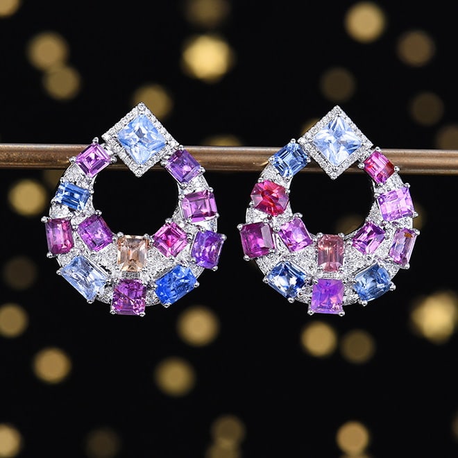 14k Gold 8.93 Ctw Natural Sapphire & Diamond Earrings: Ref:230988198 // gold content:14k gold // main gemstone:sapphire // shape:multiply // carat weight:8. 59ct // color:color // treatment:natural // // adjacent gemstone 2 : diamond // number of stones:1