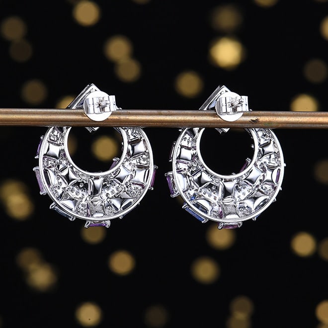 14k Gold 8.93 Ctw Natural Sapphire & Diamond Earrings - 2