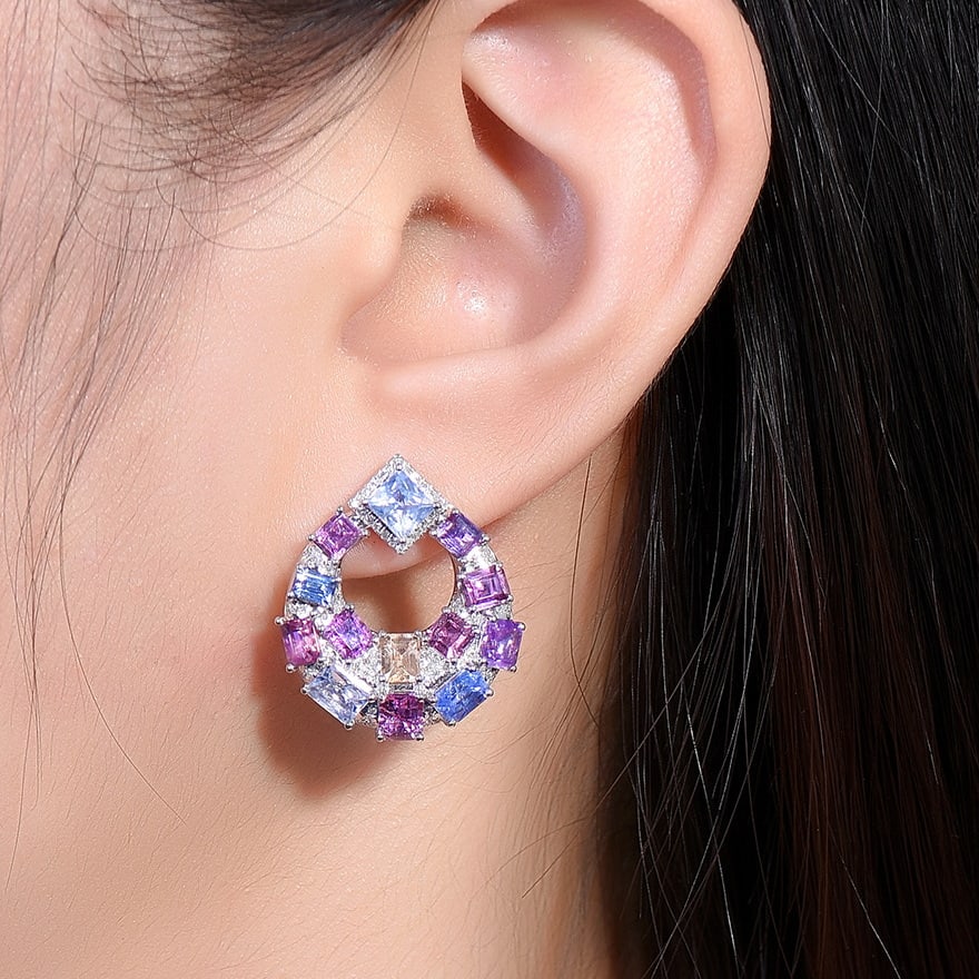 14k Gold 8.93 Ctw Natural Sapphire & Diamond Earrings - 4
