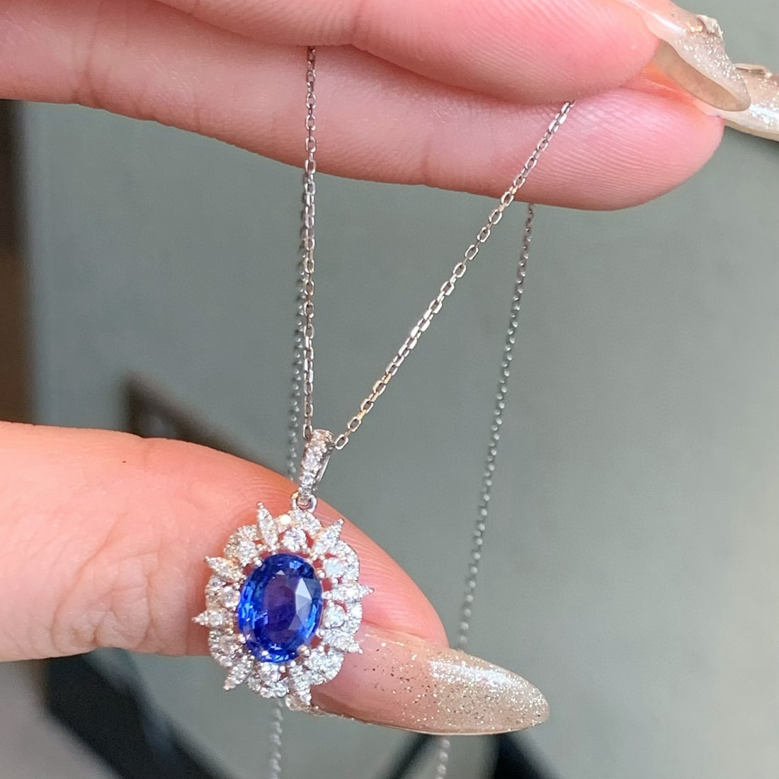 14k Gold 1.98 Ctw Natural Sapphire & Diamond Pendant( Without Chain ) - 3
