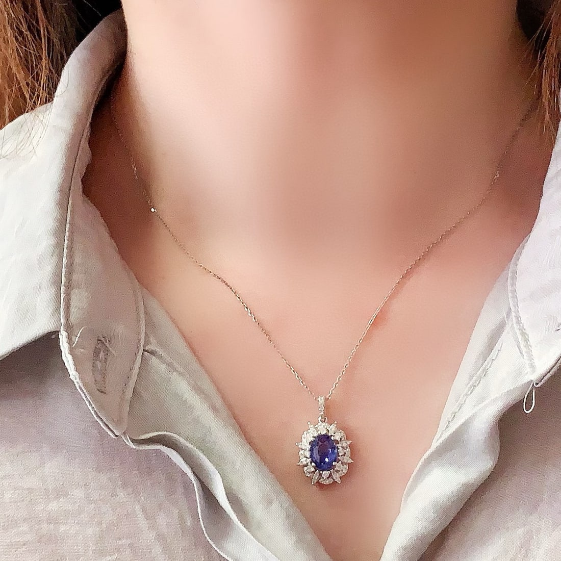 14k Gold 1.98 Ctw Natural Sapphire & Diamond Pendant( Without Chain ) - 4