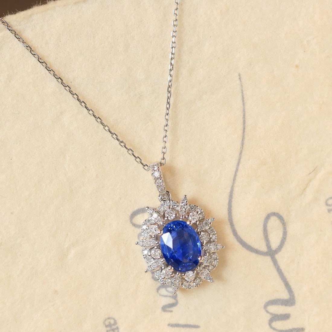 14k Gold 1.98 Ctw Natural Sapphire & Diamond Pendant( Without Chain ) - 5