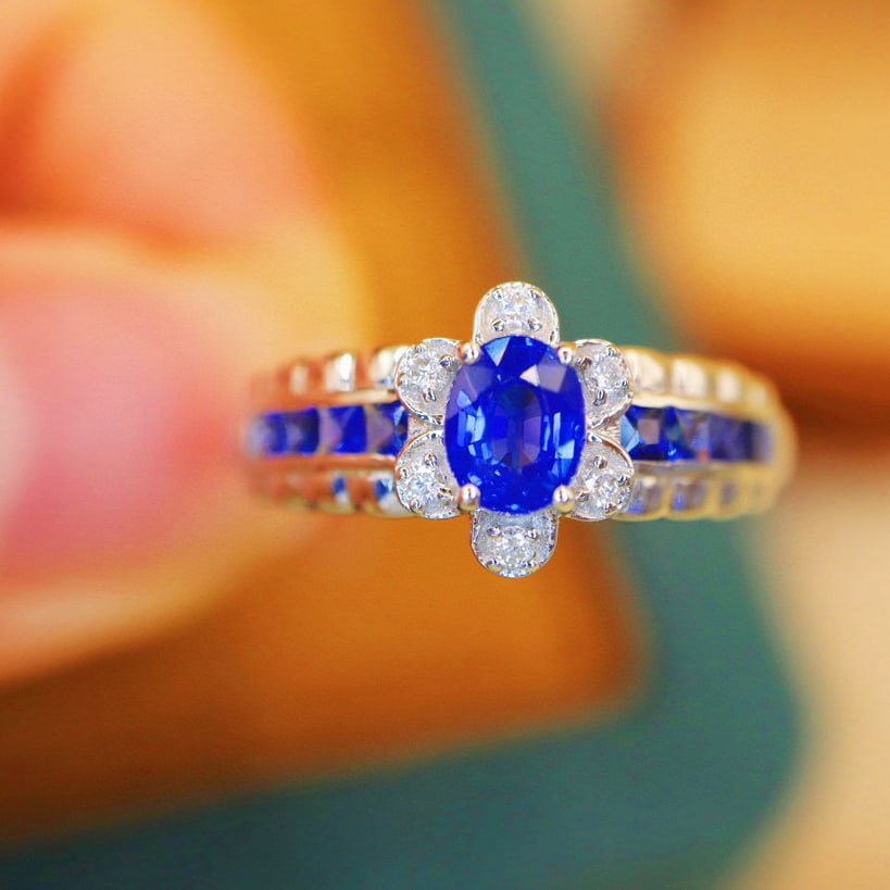 14k Gold 1.11 Ctw Natural Sapphire & Diamond Ring: Ref:230988211 // gold content:14k gold // ring size:7. 25us // // main gemstone:sapphire // shape:multiply // carat weight:1. 05ct // color:blue // treatment:natural // // adjacent gemstone 2 :