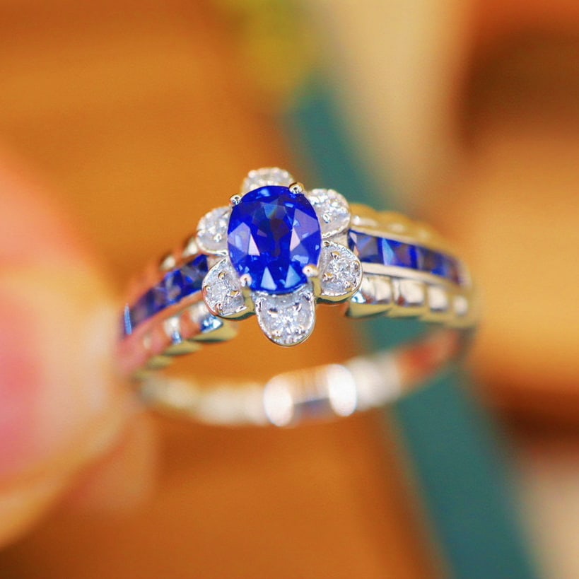 14k Gold 1.11 Ctw Natural Sapphire & Diamond Ring - 4