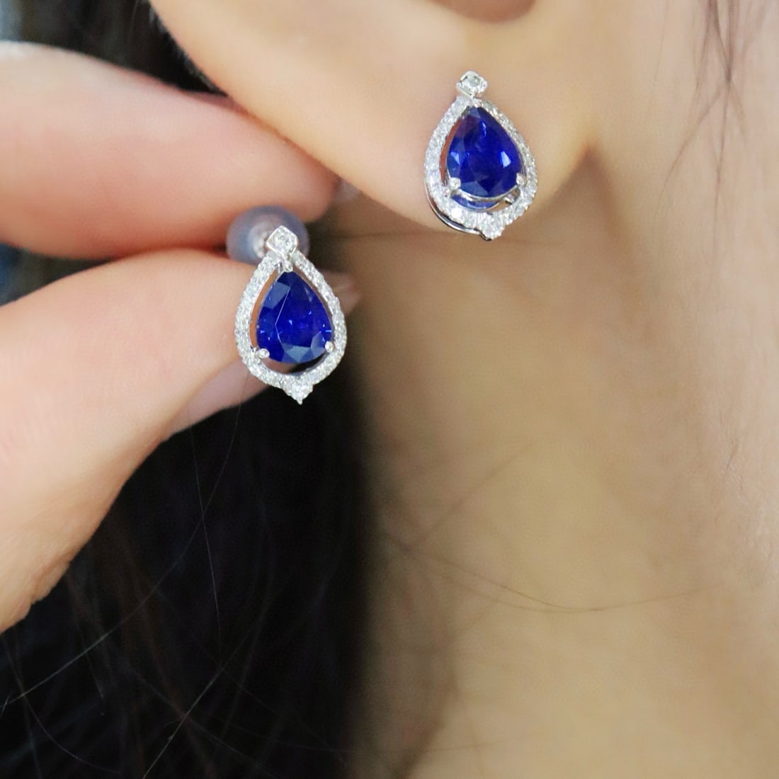14k Gold 1.43 Ctw Natural Sapphire & Diamond Earrings - 3