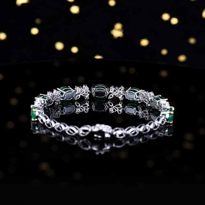 14k Gold 9.83 Ctw Vivid Green Natural Emerald & Sapphire Bracelet - 2