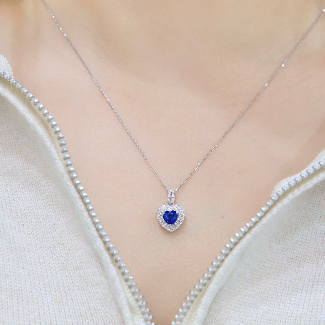 14k Gold 0.79 Ctw Natural Sapphire & Diamond Pendant( Without Chain ) - 2
