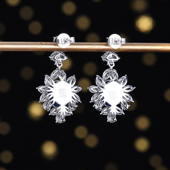 14k Gold 6.57 Ctw Natural Sapphire & Diamond Earrings - 2