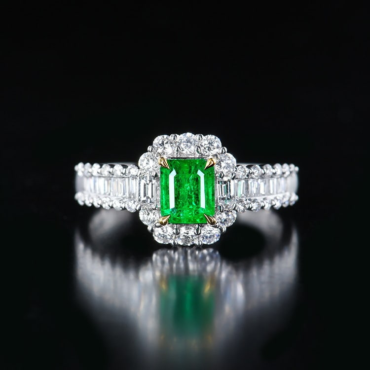 14k Gold 1.48 Ctw Vivid Green Natural Emerald & Diamond Ring: Ref:230988229 // gold content:14k gold // ring size:7. 25us // // main gemstone:emerald // shape:octagonal // carat weight:0. 78ct // color:vivid green // treatment:natural // // adjacent gemstone 2