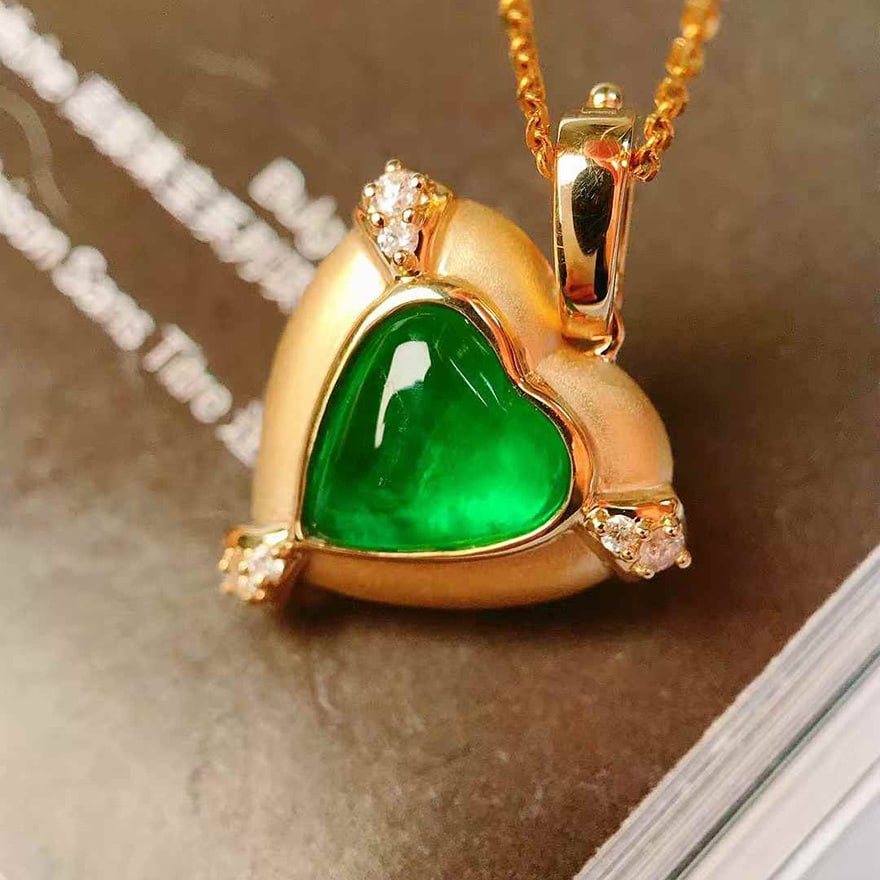 14k Gold 1.49 Ctw Vivid Green Natural Emerald & Diamond Pendant( Without Chain ) - 2
