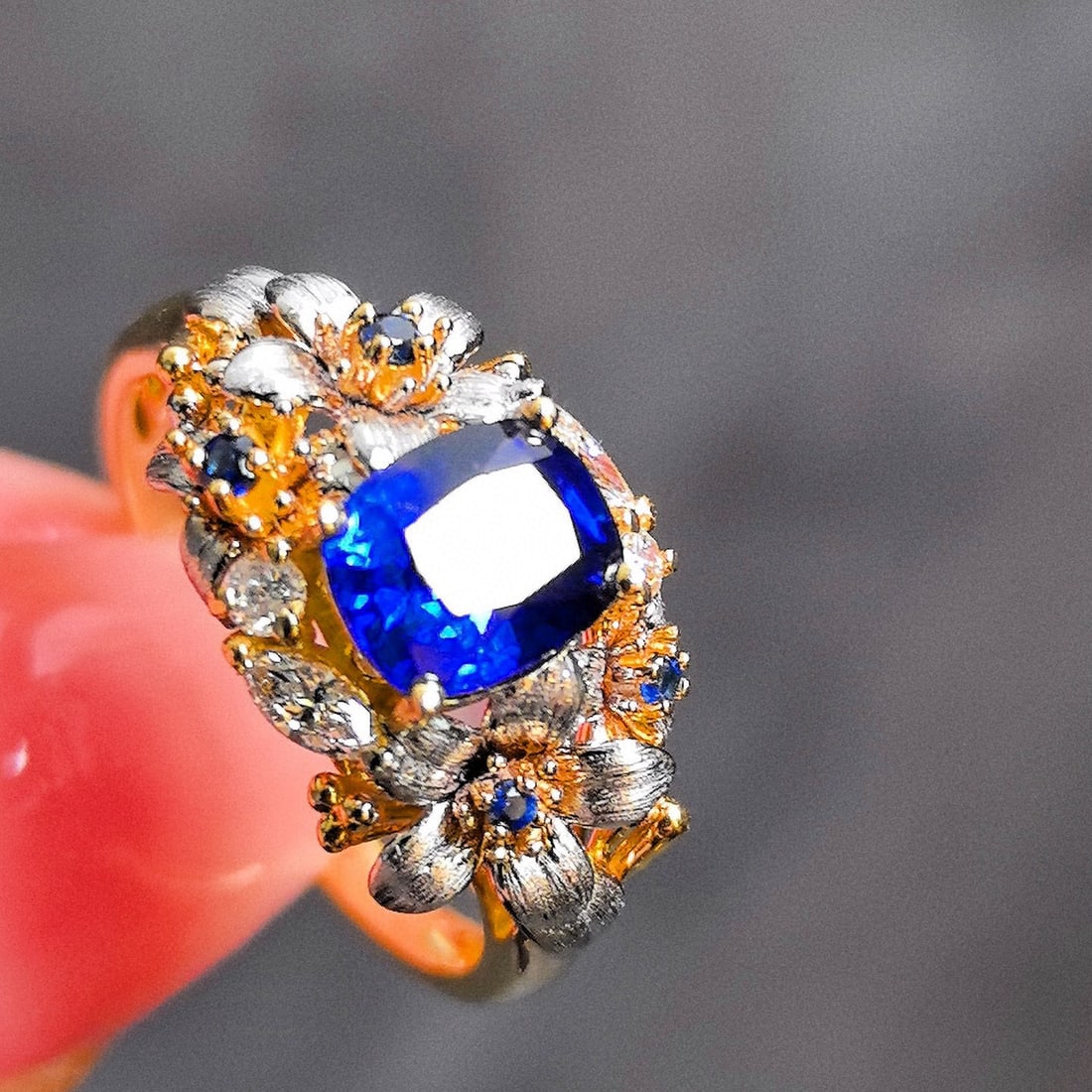 14k Gold 1.49 Ctw Natural Sapphire & Diamond Ring - 2