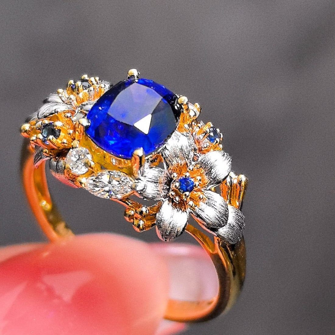 14k Gold 1.49 Ctw Natural Sapphire & Diamond Ring - 3