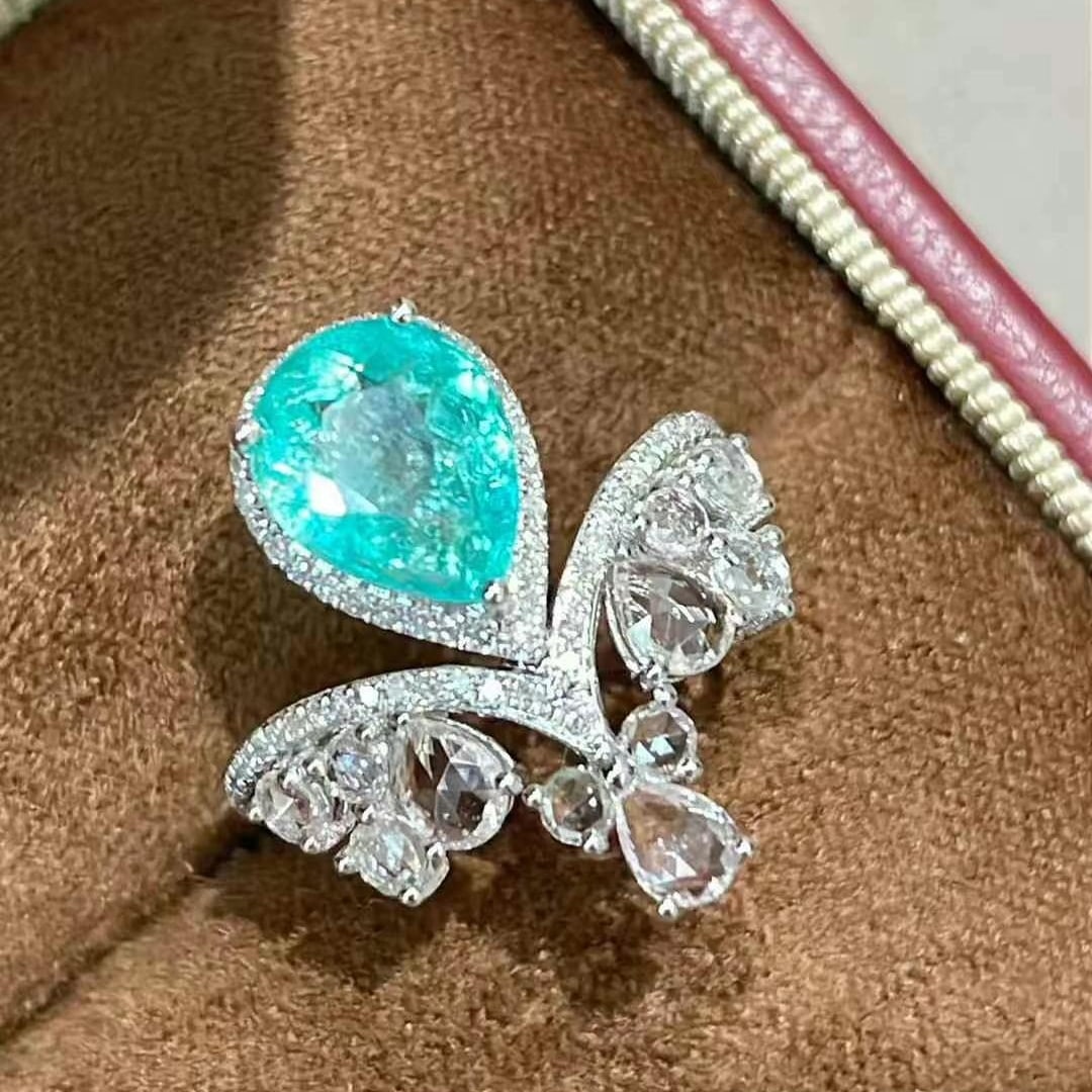 14k Gold 2.1 Ct Natural Paraiba Tourmaline & Diamond & Sapphire Ring - 5