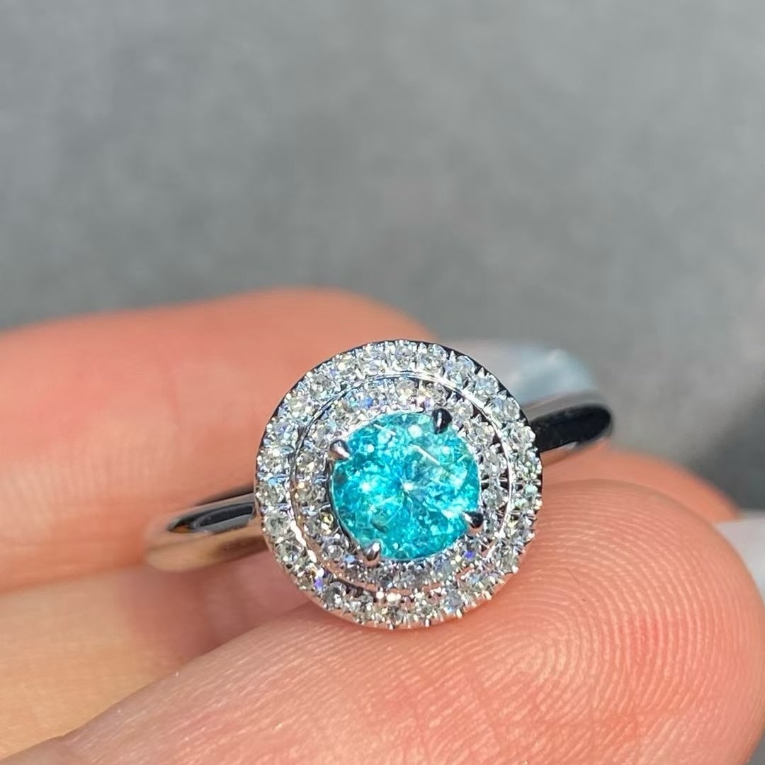 14k Gold 0.44 Ct Natural Paraiba Tourmaline & Diamond Ring - 2
