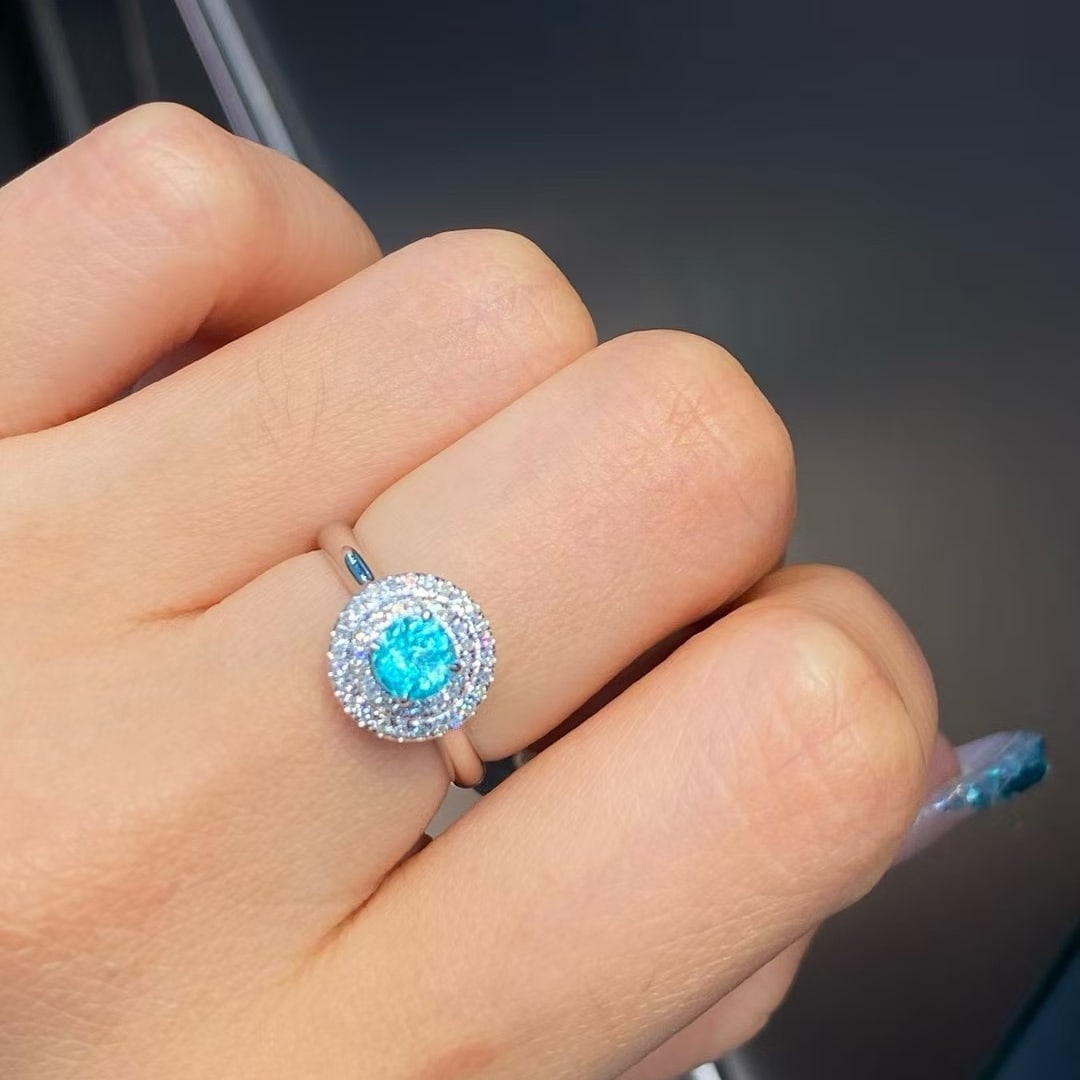 14k Gold 0.44 Ct Natural Paraiba Tourmaline & Diamond Ring - 3
